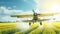 Crop Duster plane spraying crops. Spraying chemicals for accelerated crop growth. Dirty agribusiness