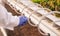 Crop farmer adjusting hydroponic system