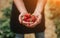 Crop farmer showing handful of strawberries