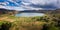 Crop fields in the Peruvian Andes Paca lake in Junin