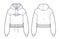 Crop Hoodie sweat with long sleeves techical drawing template. Girl\\\'s cropped Sweatshirt fashion flat sketch template.