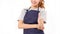 Crop Image Of Asian Woman Wearing Apron Showing Thumbs up.