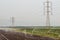 Crop irrigation and electricity pylons