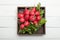 Crop radish lettuce, agriculture, red bunch in box