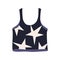 Crop tank top, strappy brami. Modern women garment, seamless camisol with straps. Casual female clothes with star print