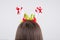 Cropped close up photo of cute style modern fashionable stylish trendy look like candies horns on head isolated grey background