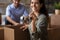 Cropped close up smiling woman holding keys, family relocation concept