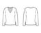 Cropped cotton-jersey t-shirt technical fashion illustration with relaxed fit, plunging V-neckline, long sleeves. Flat