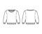 Cropped cotton-terry sweatshirt technical fashion illustration with scoop neckline, puffed shoulders elbow sleeves