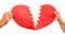 Cropped couple hands holding red cracked heart shape