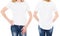 Cropped image front back views woman in t-shirt isolated on white background,girl tshirt