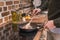 cropped image of man stirring vegetables