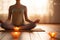 Cropped image of meditating female yogi dressed in activewear. Generative AI