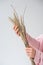 cropped image of woman holding bunch of willow tree branches and spikelets