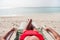 Cropped photo of beautiful lady body lying lounge chair azure water exotic resort empty desert beach no people