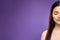 Cropped photo of calm peaceful lady flawless skin salon treatment procedure  on violet color background