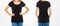 Cropped portrait set,collage woman in black t shirt, front and back views,copy space