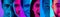 Cropped portraits of group of people, men and women on multicolored background in neon light, collage.