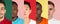 Cropped portraits of group of people on multicolored background, collage.