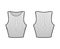 Cropped ribbed cotton-jersey tank technical fashion illustration with slim fit, waist length, crew neckline. Flat top