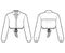 Cropped shirt technical fashion illustration with basic collar, long sleeves, drawstring hem, front button-fastening