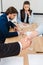 cropped shot of business people shaking hands during meeting