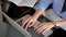 Cropped shot of female worker typing on laptop computer with co-worker in simple co-working space