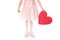 cropped shot of little child in pink dress holding red heart symbol