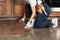 cropped shot of repairwoman installing laminate onto