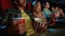 Cropped shot of young guy having drink and popcorn basket while watching movie in cinema auditorium