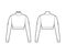 Cropped turtleneck jersey sweater technical fashion illustration with long sleeves, close-fitting shape. Flat