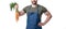 cropped view of man in apron with carrot vegetable isolated on white