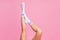 Cropped view of nice attractive long vertical feminine legs enjoying wearing white casual socks season collection sale