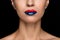 Cropped view of seductive fashionable woman with blue and red lips