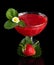 Cropped view of strawberry with goblet,leaves,flower on black
