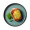 Croquemonsieur On Limegreen Smooth Round Plate, French Dish. Generative AI