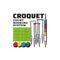 Croquet sport items icon, balls, wickets and court