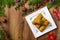 Croquettes with sauerkraut and mushrooms served with beetroot soup. Christmas decoration