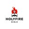 Cross, bible and fire icon, Church logo. The open bible and the holy cross fire flame background