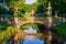 Cross bridge and Chinese bridges in Alexander park in summer, Pushkin Tsarskoe Selo, Saint Petersburg, Russia
