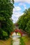 Cross bridge with gazebo in chinese style in Alexander park in Pushkin Tsarskoye Selo, Russia