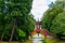 Cross bridge with gazebo in chinese style in Alexander park in Pushkin Tsarskoye Selo, Russia