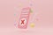 Cross checkmark and Notification on smartphone screen on pink pastel background. Minimal 3D Rendering. Social network