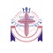 Cross of Christianity graphic emblem. Heraldic vector design element. Retro style label, heraldry logo, religious insignia