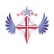 Cross of Christianity graphic winged emblem, the faith is free.