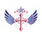 Cross of Christianity graphic winged emblem, the faith is free.