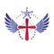 Cross of Christianity graphic winged emblem, the faith is free.