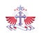 Cross of Christianity graphic winged emblem, the faith is free.