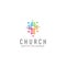Cross Church Logo Line Design Illustration. Church Minimalist Colorful Logo Vector