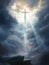 Cross in the clouds radiates the light of faith and hope